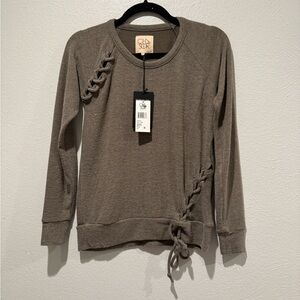 Chaser Brown Sweatshirt with Side Tie Detail NWT soft brushed fleece